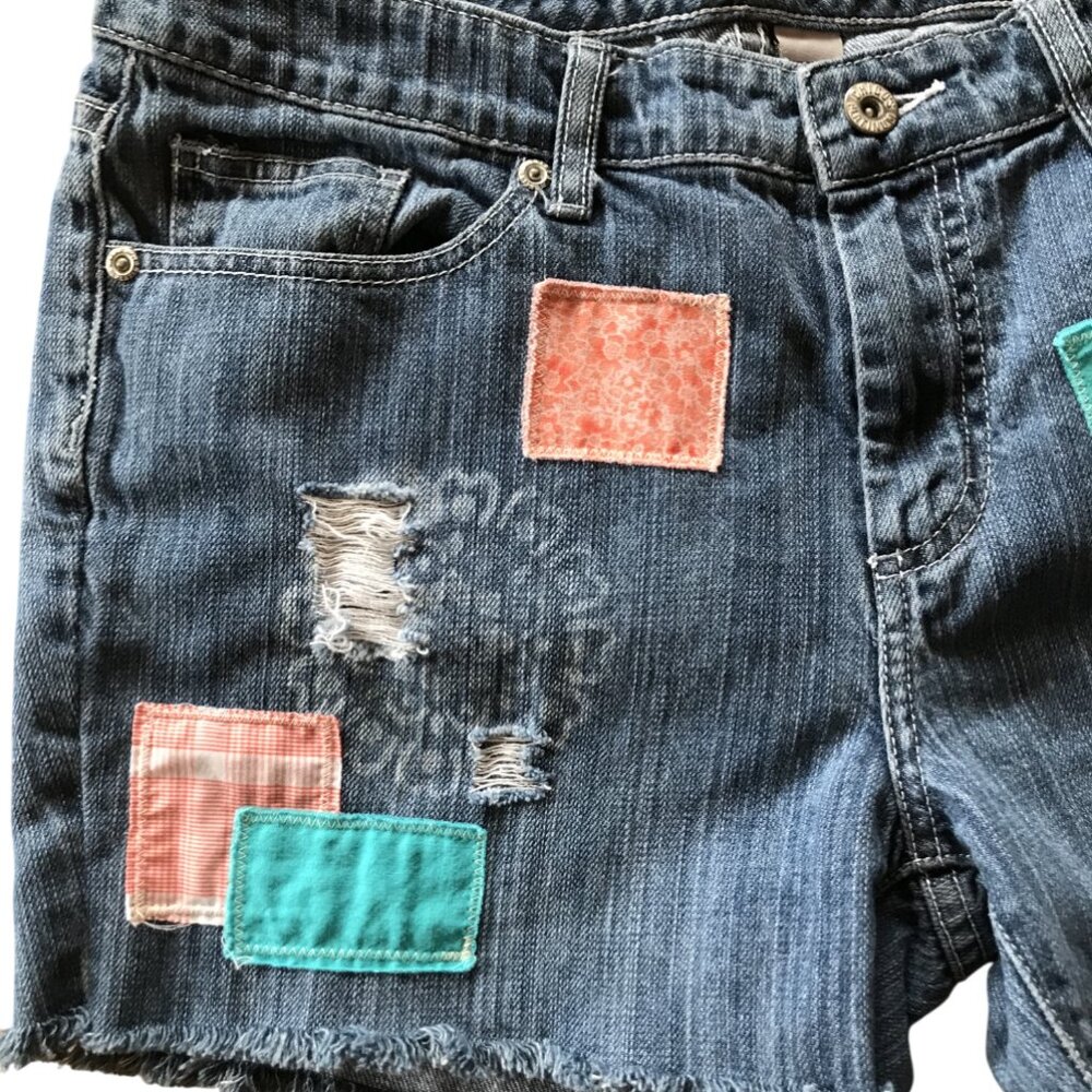 Upcycled Patchwork Cutoff Shorts, Bleached Distre… - image 3